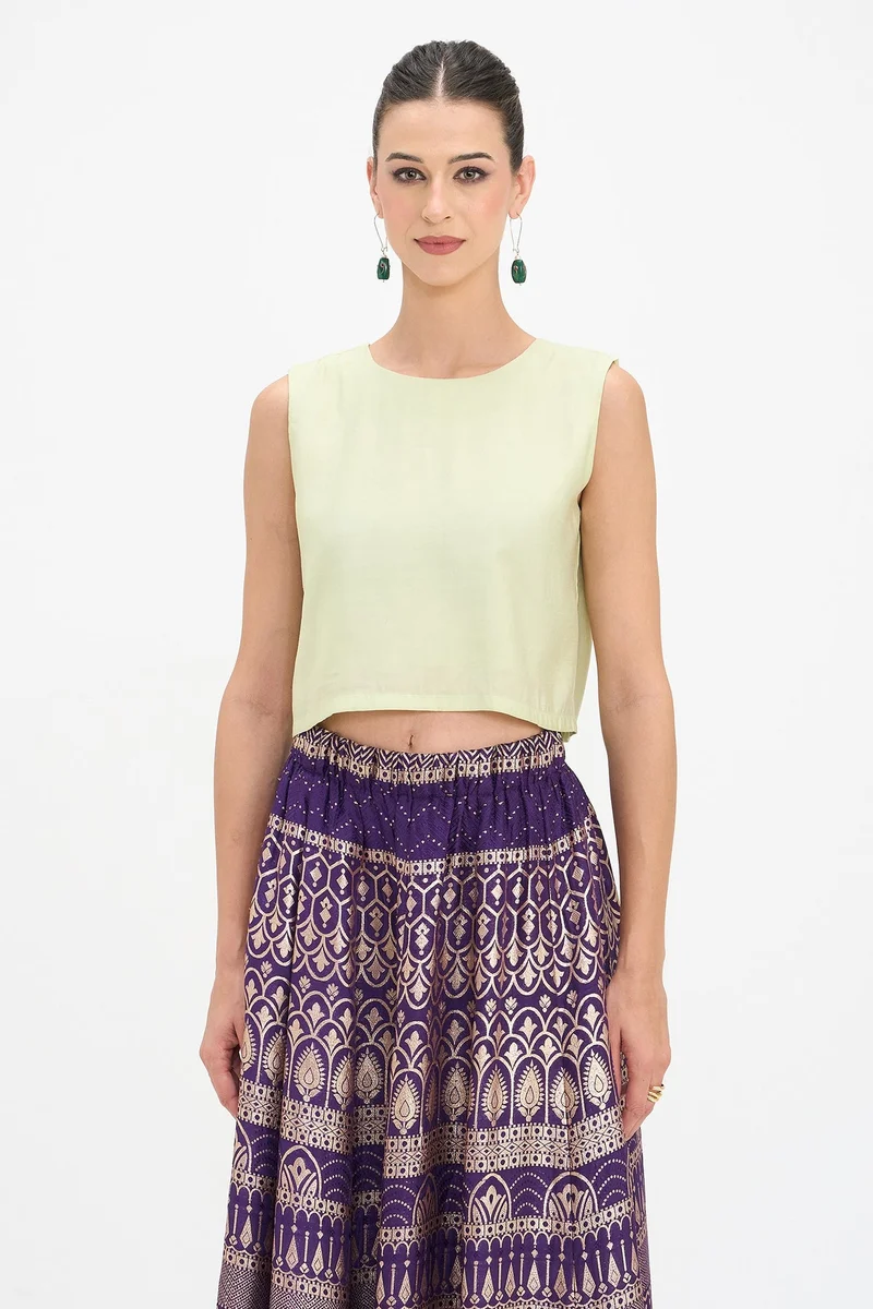 Virgio Solid Viscose Cropped Boxy Top for Women