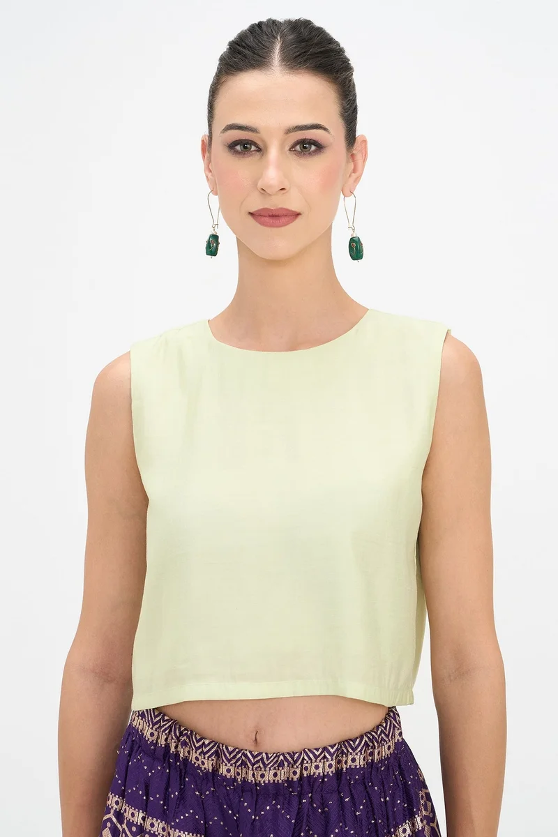 فيرجيو Solid Viscose Cropped Boxy Top for Women