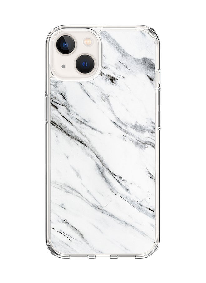Stylizedd Classic Clear Case for Apple iPhone 14 Plus Case Hybrid Soft Cover Flexible Edges Anti Drop TPU PC Gel Thin Transparent Cover - Marble Print Grey White 