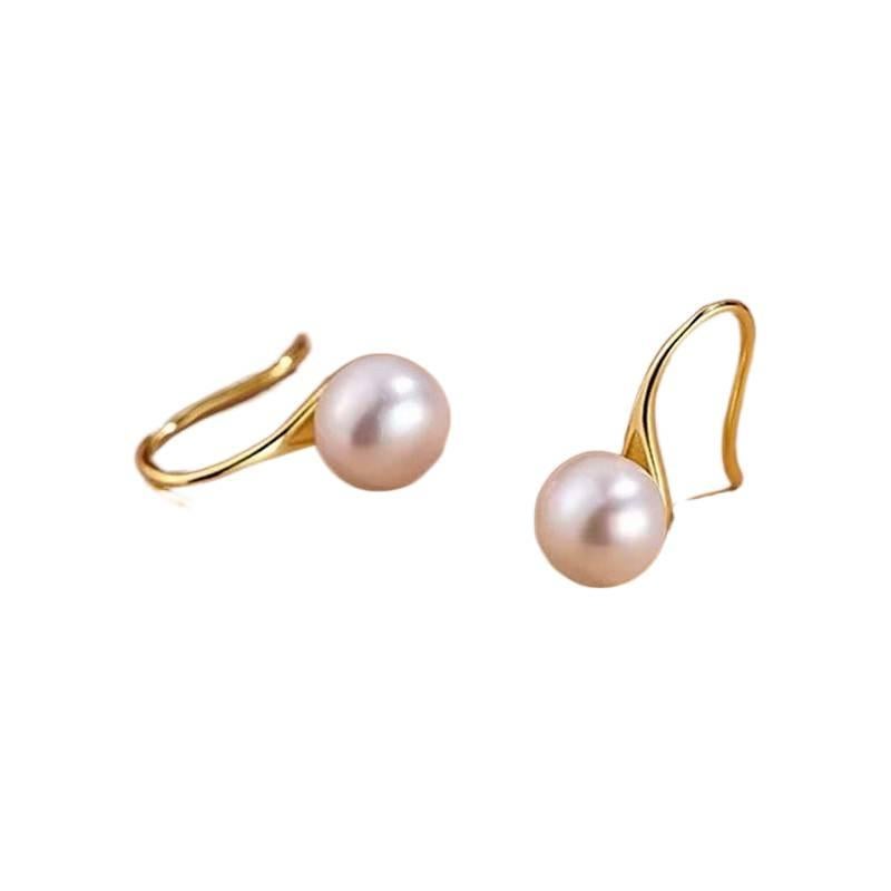 SK Gold Pearl Earrings with Silver Tone Finish and Lightweight Huggie Profile for Daily Wear and Elegant Styling - Image 1