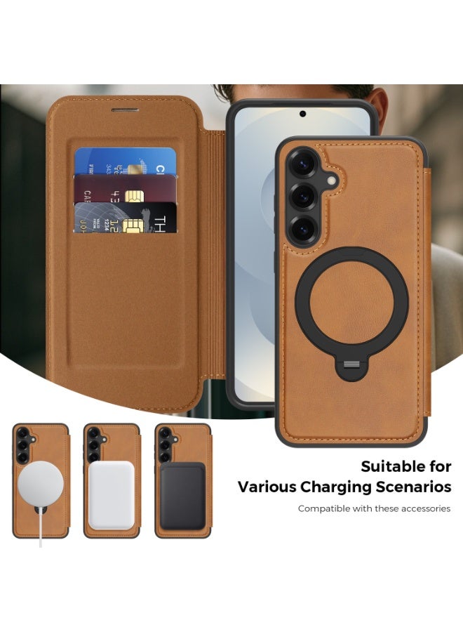 Magnetic Flip Leather Wallet Case for Samsung Galaxy S26, S26 Plus, S25, S25 Plus, S24, S24 Plus with RFID Blocking and Shockproof Protection - Image 4