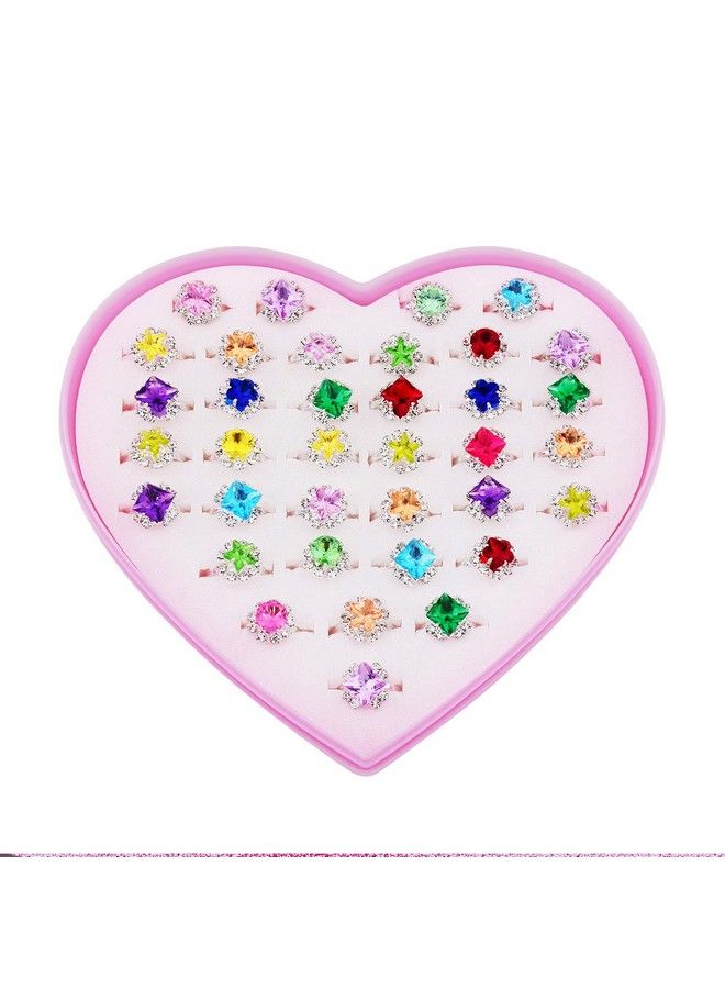 SUNMALL 36 Pcs Little Girl Adjustable Rhinestone Gem Rings In Box Children Kids Jewelry Rings Set With Heart Shape Display Case Girl Pretend Play And Dress Up Rings For Kids - Image 4