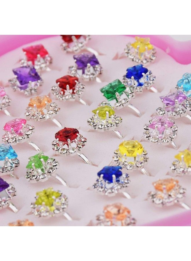 SUNMALL 36 Pcs Little Girl Adjustable Rhinestone Gem Rings In Box Children Kids Jewelry Rings Set With Heart Shape Display Case Girl Pretend Play And Dress Up Rings For Kids - Image 5