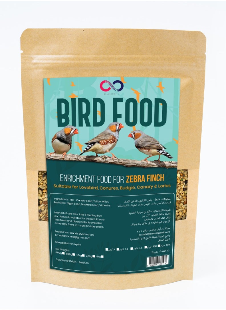 Premium Zebra Finch Food 400g Pack - Nutrient-Rich Blend with Canary Seed, Yellow Millet, Red Millet, Niger Seed, Mustard Seed, and Vitamins - Also Suitable for Canaries 