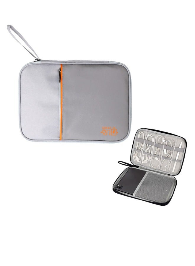 Leather Electronic Accessories Case Portable Cable Storage Bag Travel Gadget Carry Case Waterproof Accessories Pouch Perfect Fit for 9.7”iPad,iPhone,Cables,Power Bank (Grey)  - Image 1