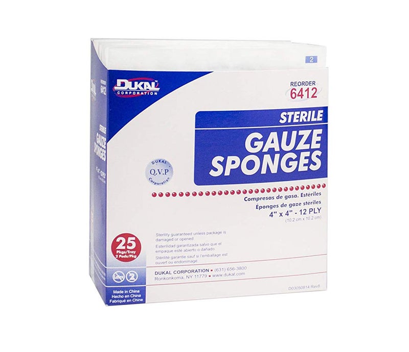 Dukal Gauze Sponge Sterile 4 x 4 12ply Model 6412 Box of 50
