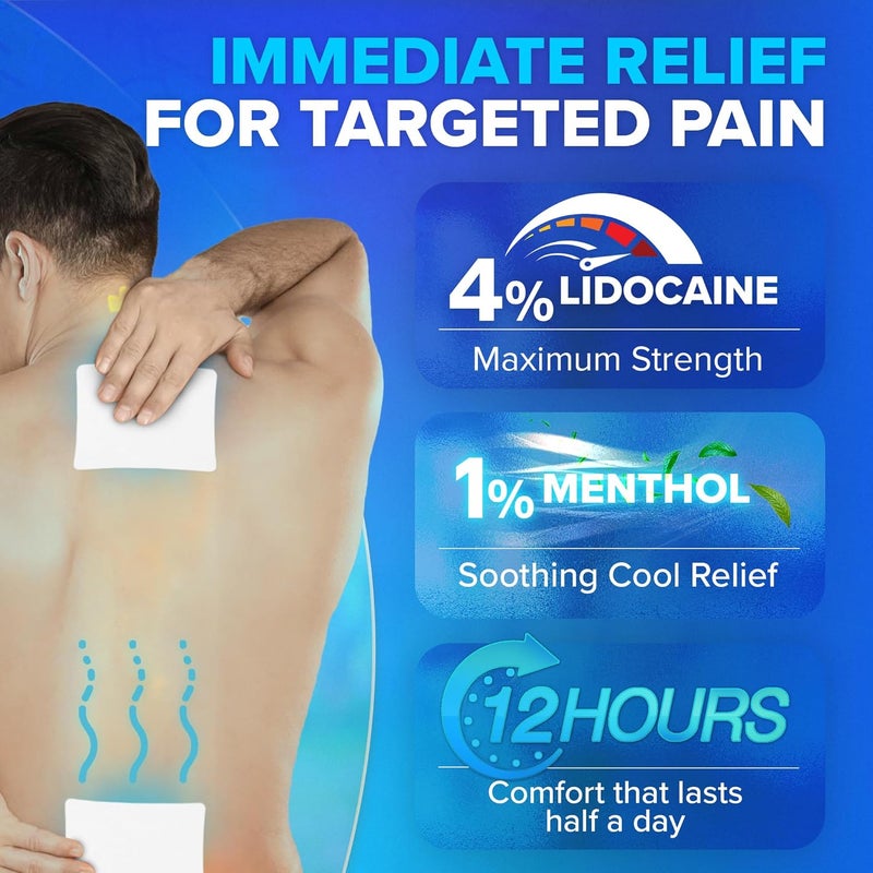 JJ CARE لصقات ليدوكائين من JJ CARE عبوة 30 4 × 55 ليدوكائين 4 أقصى قوة لتخفيف آلام الظهر السريعة من آلام الظهر والرقبة والكتف وآلام العضلات - Image 3