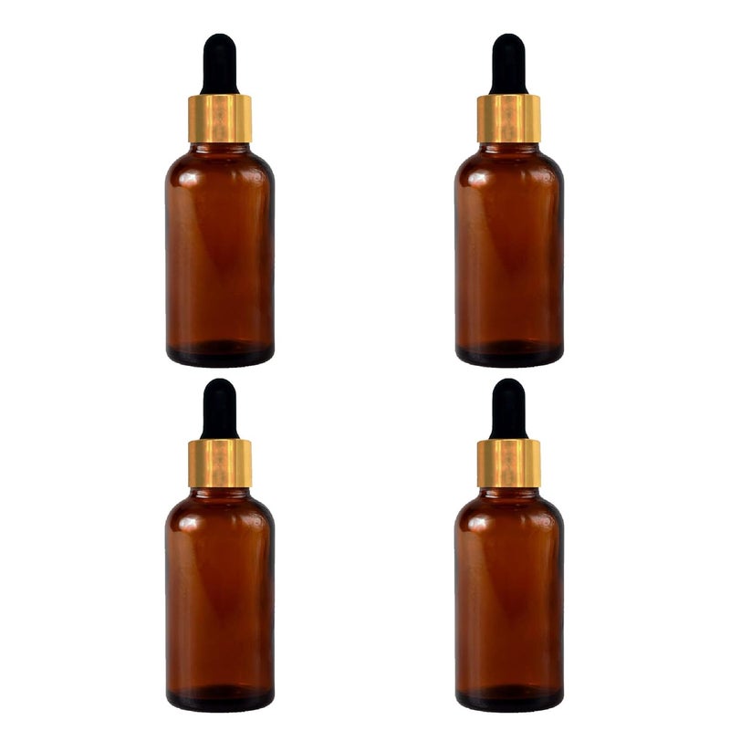 Devinez Amber Color Round Glass Bottle 30 ml Set of 4 with Dropper and Cap for Essential Oils Blends DIY skin care Cosmetics Multipurpose Bottle for Home and Travel Purpose - Image 1