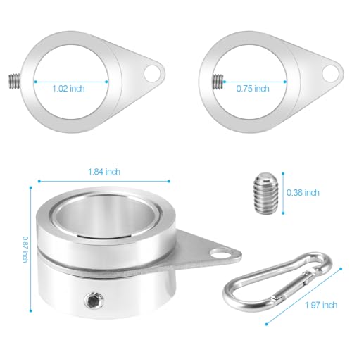 BONWIN Flag Pole Rings, 1" Spinning Flagpole Ring Clips, 2 Pcs Aluminum Alloy & Steel 360° Rotating Anti Wrap Flag Mounting Rings with Snap Carabiners for 0.75-1.02 Inch Diamete Flagpole (Φ1, Silver) - Image 4