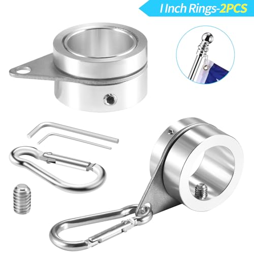 BONWIN Flag Pole Rings, 1" Spinning Flagpole Ring Clips, 2 Pcs Aluminum Alloy & Steel 360° Rotating Anti Wrap Flag Mounting Rings with Snap Carabiners for 0.75-1.02 Inch Diamete Flagpole (Φ1, Silver) - Image 2