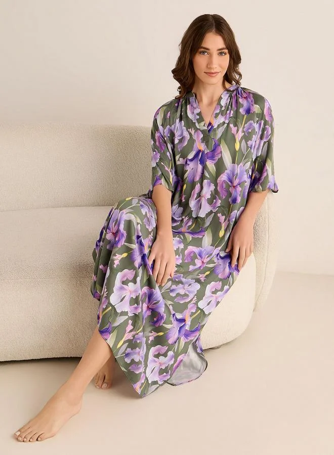 Splash FAV Midi Floral Print Kaftan Night Dress Modal