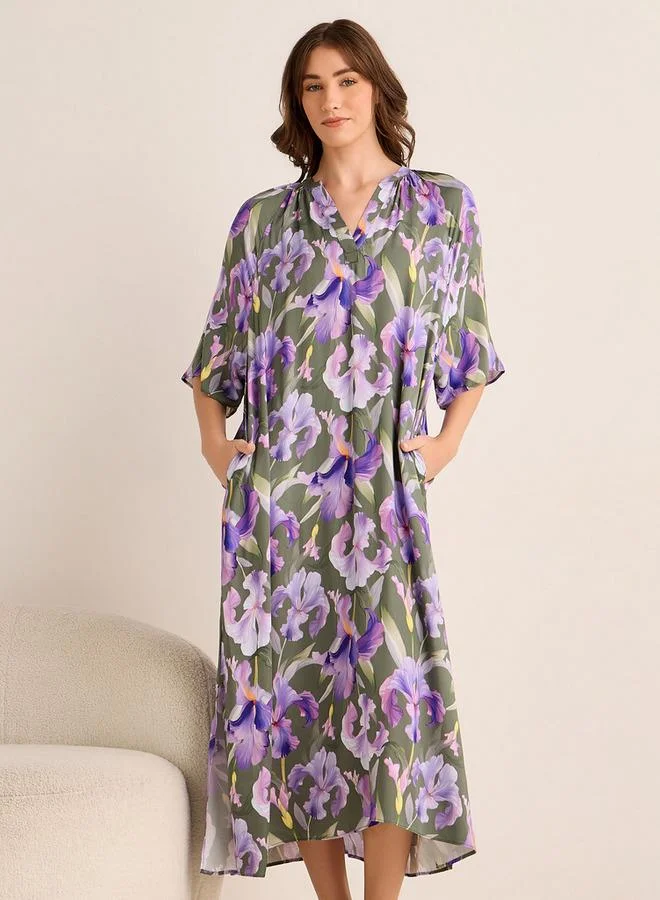 Splash FAV Midi Floral Print Kaftan Night Dress Modal