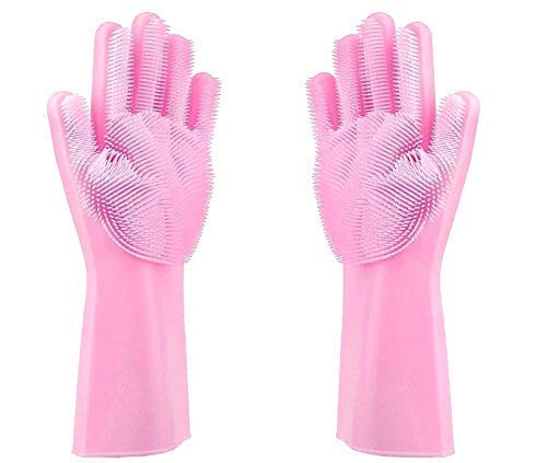 MS Milindi Sales Silicon Scrubbing Hand Gloves for Hand Protection for Dish Washing Car Pet Care and Grooming Bathroom Cleaning Reusable Heat Resistant Gloves for Unisex - Image 1