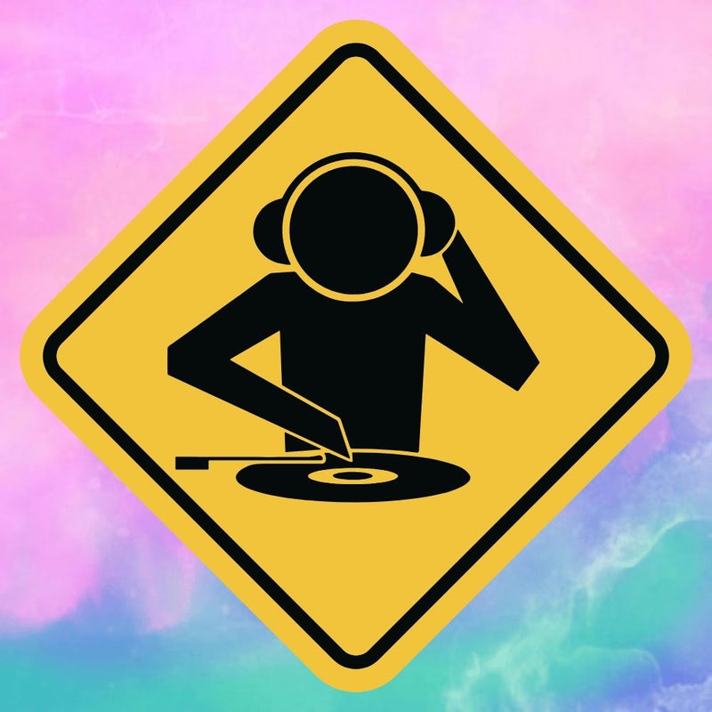 ١ قطعة ملصق فيلم خفيف أخضر أصفر مربع DJ مرح تحذيري متين من الفينيل غير اللامع ذاتي اللصق للملصق الخلفي للسيارة والنافذة واللابتوب والشاحنة والفان وقنينة الماء، بتصميم موسيقى الشارع والجو العصري - Image 1