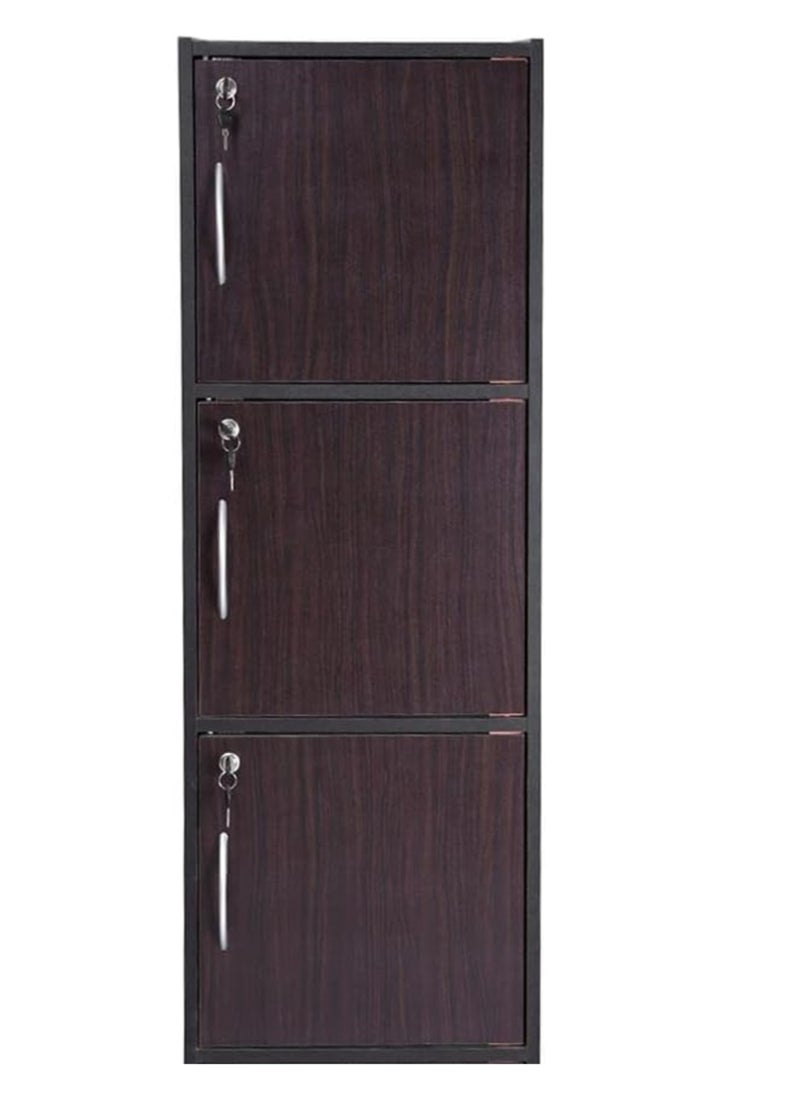 SILA - 3-Door Wood Storage with Key – Ideal for Files & Folders (Brown) - Image 1