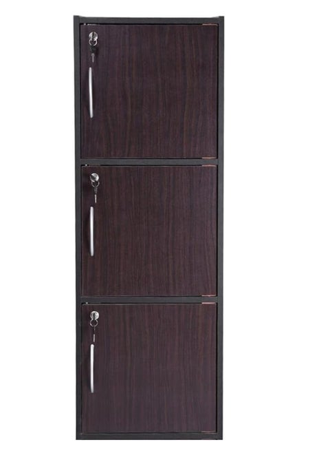 3-Door Wood Storage with Key – Ideal for Files & Folders (Brown)