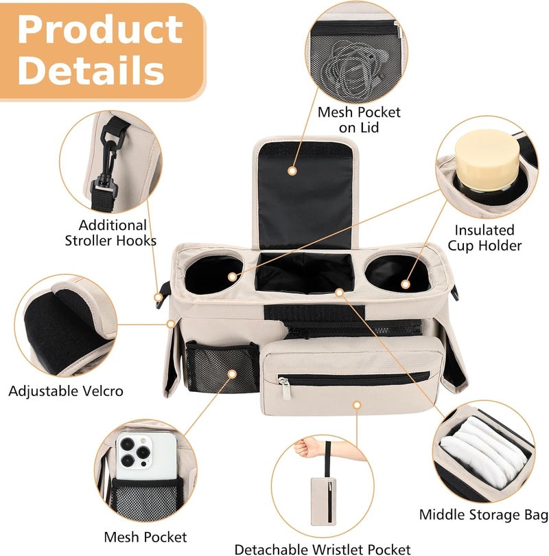 accmor Universal Stroller Organizer with Insulated Cup Holder Detachable Phone Bag and Shoulder Strap,Stroller Bag Caddy Organizer Fits for Uppababy, Baby Jogger, Britax Strollers | Insulated Cup Holder, Detachable Phone Bag, Shoulder Strap, Fits Uppababy, Baby Jogger, Britax - Image 4