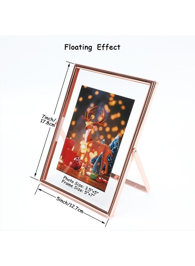 AhaGo Rose Gold Floating Frame, 5"x7", Vertical, For Picture 4x6, 3.5x5, 2x3, Tabletop Use, Classy Gift For Anniversary, Wedding or Birthday - Image 2