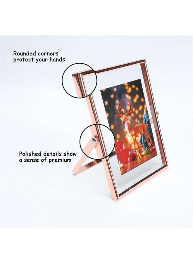 AhaGo Rose Gold Floating Frame, 5"x7", Vertical, For Picture 4x6, 3.5x5, 2x3, Tabletop Use, Classy Gift For Anniversary, Wedding or Birthday - Image 3