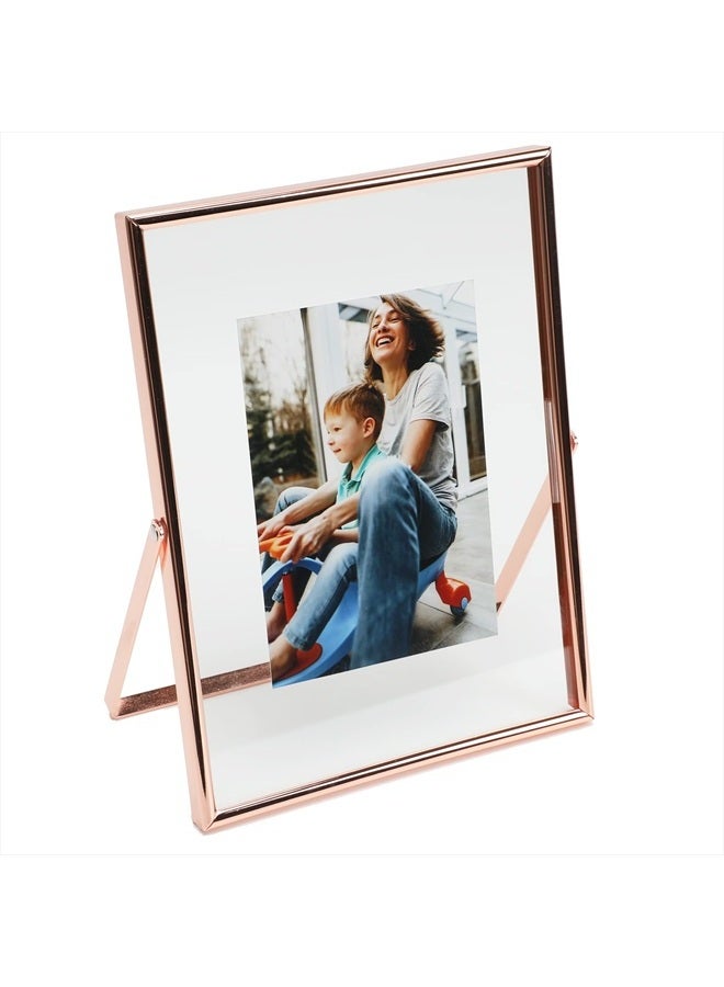 AhaGo Rose Gold Floating Frame, 5"x7", Vertical, For Picture 4x6, 3.5x5, 2x3, Tabletop Use, Classy Gift For Anniversary, Wedding or Birthday - Image 1