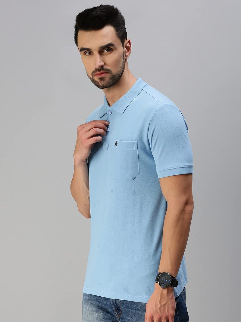ONN Men's Solid Regular Fit Polo Nc432_Pwrbl_1Pc_Powder Blu_M, Blue - Image 3