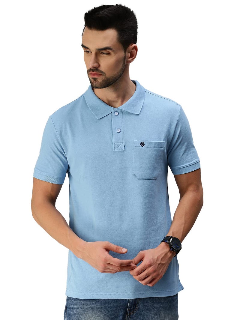 ONN Men's Solid Regular Fit Polo Nc432_Pwrbl_1Pc_Powder Blu_M, Blue - Image 1