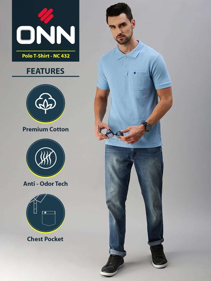 ONN Men's Solid Regular Fit Polo Nc432_Pwrbl_1Pc_Powder Blu_M, Blue - Image 2