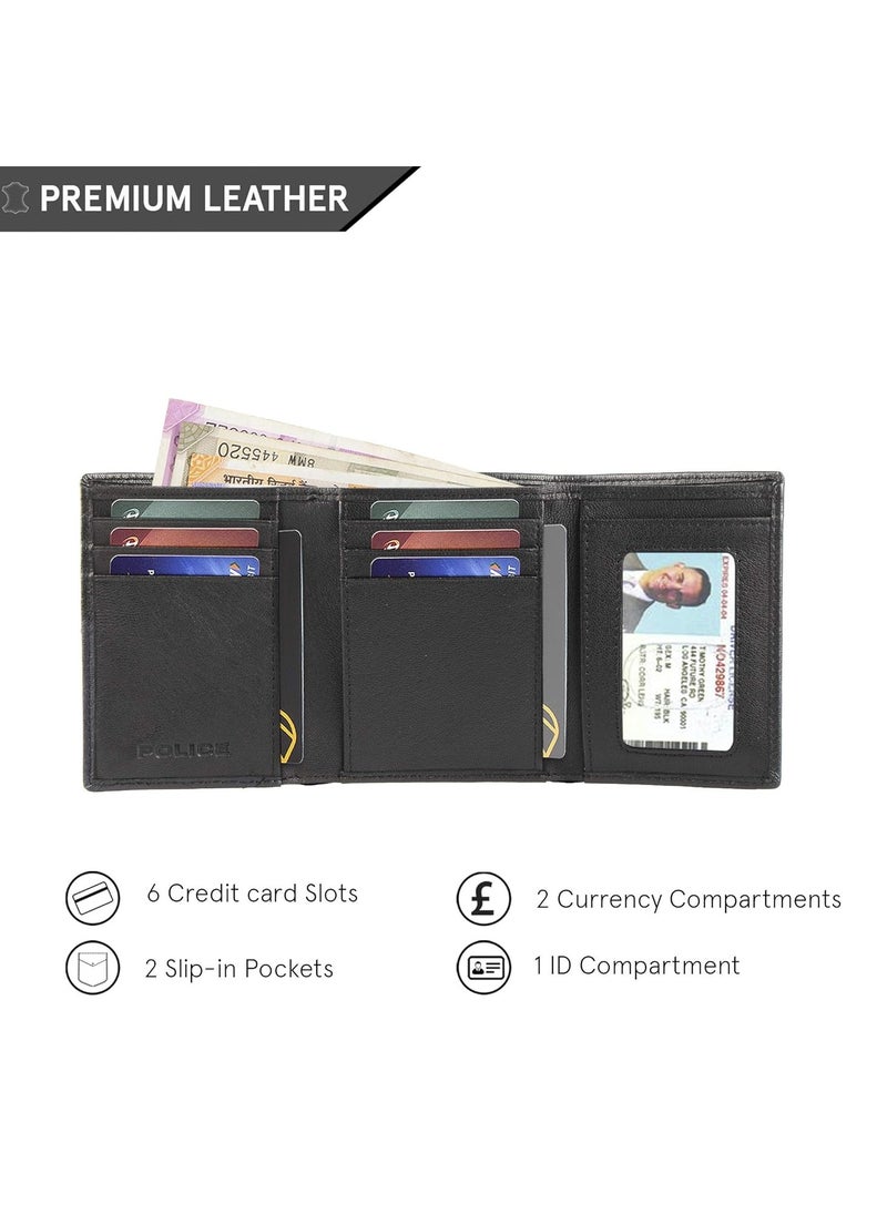 POLICE - POLICE Groix Men's Leather Tri-Fold Wallet - Black - Image 1
