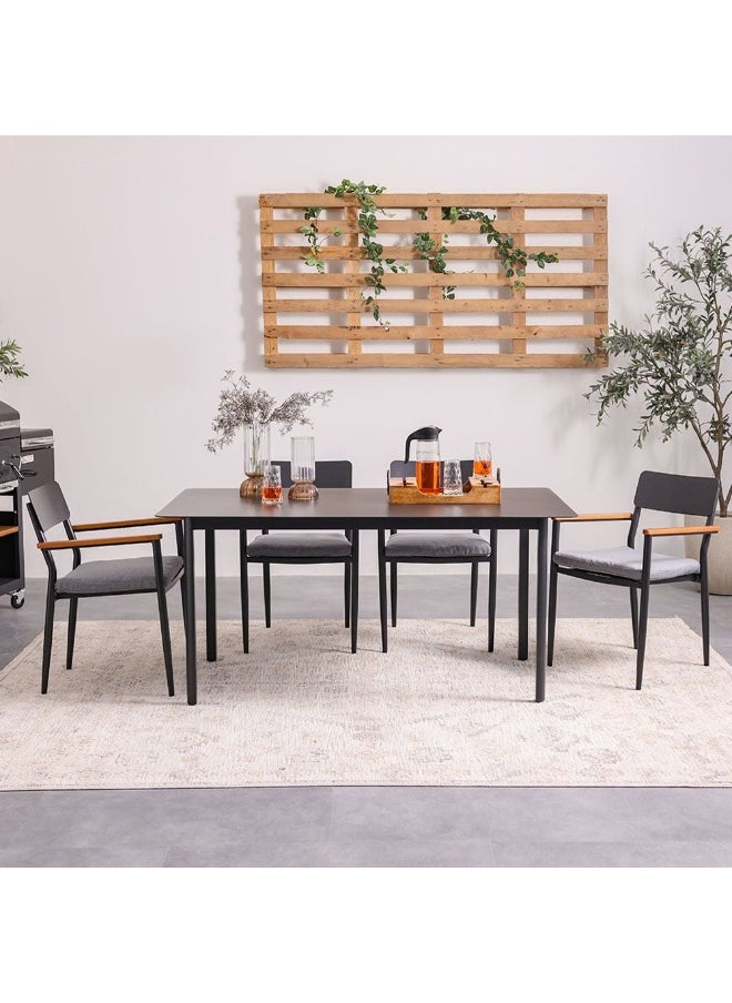 Sylas 1 + 6-Seater Dining Set 7-Piece Dining Set | Sturdy Kitchen Dining Table with 6 Dining Chairs | 1+6 Seater Modern Design Furniture for Home Dining Room - Cappuccino - Grey/Black