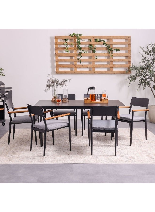 Sylas 1 + 6-Seater Dining Set 7-Piece Dining Set | Sturdy Kitchen Dining Table with 6 Dining Chairs | 1+6 Seater Modern Design Furniture for Home Dining Room - Cappuccino - Grey/Black