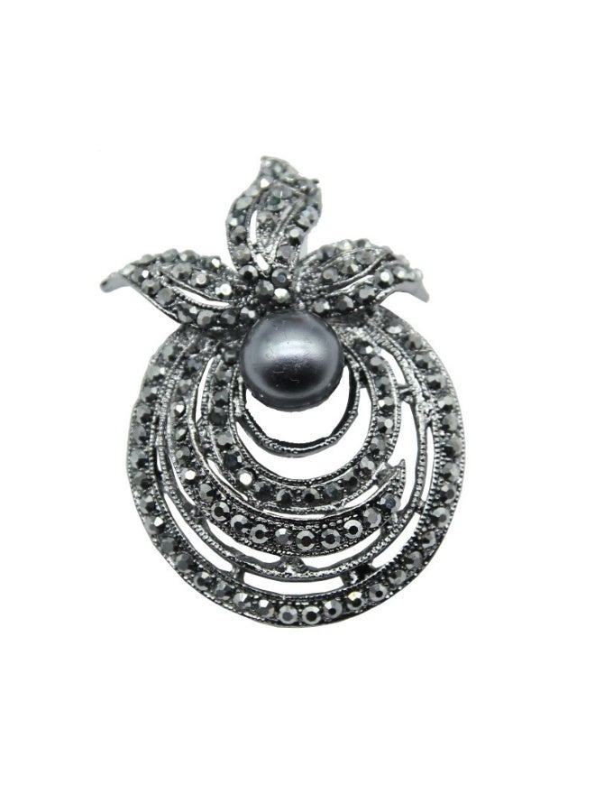 Mark Fairwhale Vintage Fhinestone Black Pearl Alloy Brooch