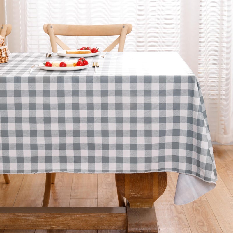 Walrus Heavy Duty Vinyl Tablecloth with Flannel Backing Waterproof Oil-Proof Plastic Table Cloth Stain-Resistant Wipeable Rectangle or Square Table Cover for Indoor and Outdoor (Grey Checkered, 60x84 Inch) - Image 4
