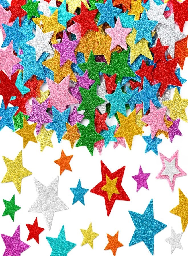 JULBEAR Colorful Glitter Star Foam Sticker, 300Pcs Stars Shapes Glitter Self Adhesive Foam Stickers for Kids Party Favors Toddler DIY Crafts Supplies Home Decorations - Image 1