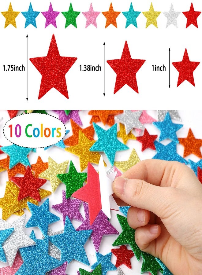 JULBEAR Colorful Glitter Star Foam Sticker, 300Pcs Stars Shapes Glitter Self Adhesive Foam Stickers for Kids Party Favors Toddler DIY Crafts Supplies Home Decorations - Image 2