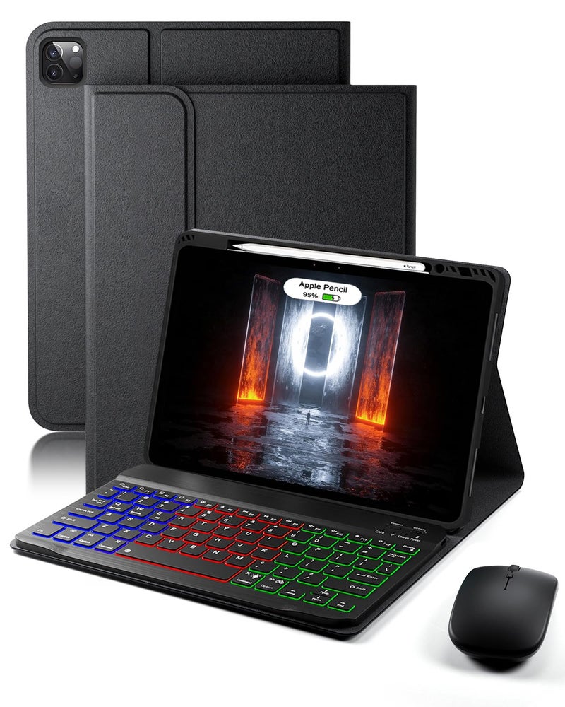 SAMTUNK Keyboard Case for iPad Air 13 inch (M2-2024, M3-2025) & iPad Pro 12.9 inch (6th, 5th, 4th, 3rd Generation) Case with Keyboard Dazzle Magic Keyboard Backlit Built-in Pencil Holder with Mouse - Black - Image 1