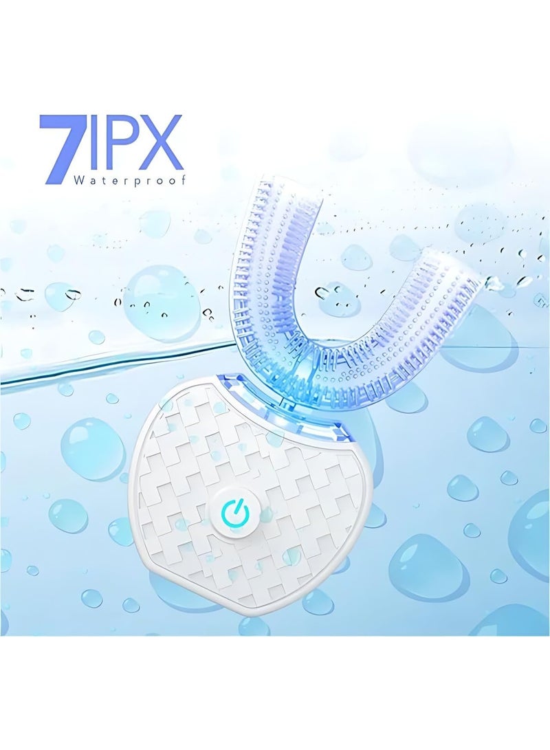 SYOSI White Ultrasonic U-Shaped Toothbrush, 360 Automatic Tooth Cleaner with Teeth Whitening Light – Hands-Free Electric Toothbrush, IPX7 Waterproof for Adults  - Image 3