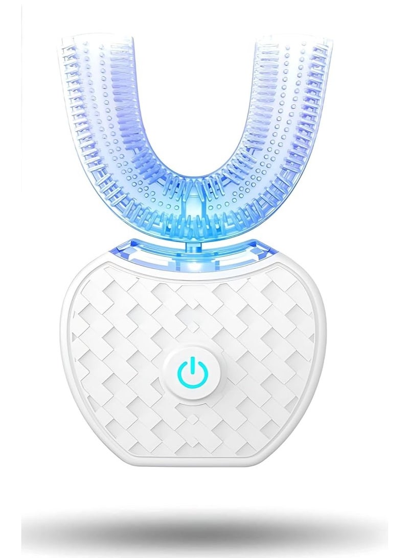 SYOSI White Ultrasonic U-Shaped Toothbrush, 360 Automatic Tooth Cleaner with Teeth Whitening Light – Hands-Free Electric Toothbrush, IPX7 Waterproof for Adults  - Image 1