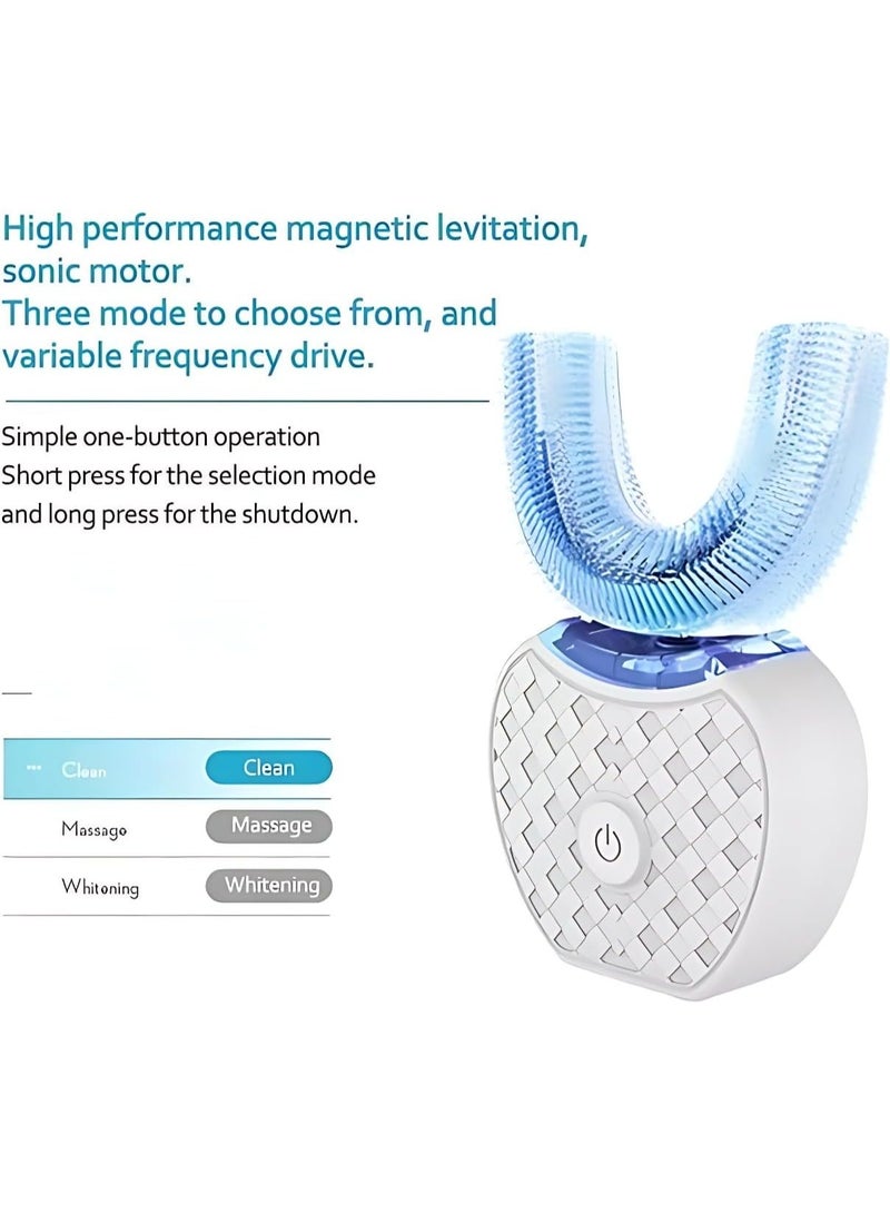 SYOSI White Ultrasonic U-Shaped Toothbrush, 360 Automatic Tooth Cleaner with Teeth Whitening Light – Hands-Free Electric Toothbrush, IPX7 Waterproof for Adults  - Image 4