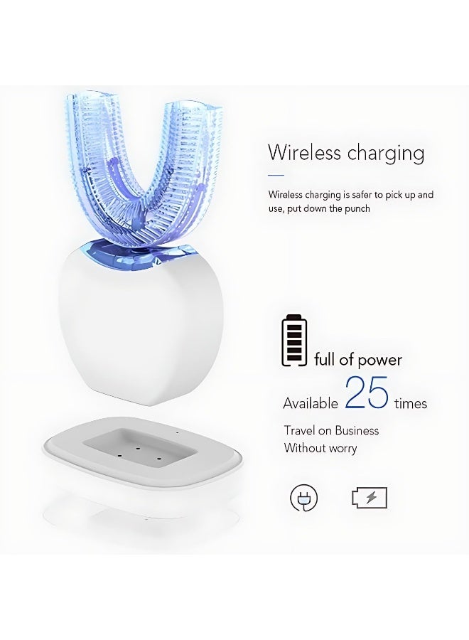 SYOSI White Ultrasonic U-Shaped Toothbrush, 360 Automatic Tooth Cleaner with Teeth Whitening Light – Hands-Free Electric Toothbrush, IPX7 Waterproof for Adults  - Image 5