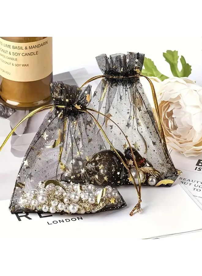 Rose Red Drawstring Gift Bags Starry Night Design Glitter Stars Reusable Party Favors Packaging 7x9 50 Pack - Image 4