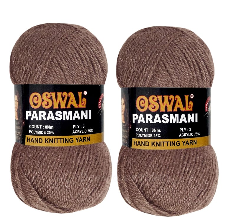 Parasmani Hand Knitting Yarn Wool | Beautiful Shade Wool/ Uun | Wool For Woolen Sweater, Cap, Hand-Gloves Etc. |Sand Color, Each Ball - 100 Gm (Shade-Op3.200) Pack Of 2, Brown