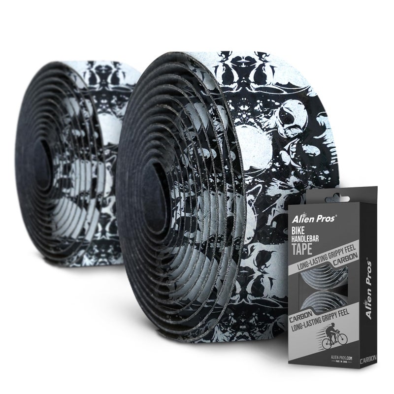 ALIEN PROS Bike Handlebar Tape Carbon Fiber (Set of 2) Black Silver - Enhance Your Bike Grip with These Bicycle Handle bar Tape - Wrap Your Bike for an Awesome Comfortable Ride - Image 1