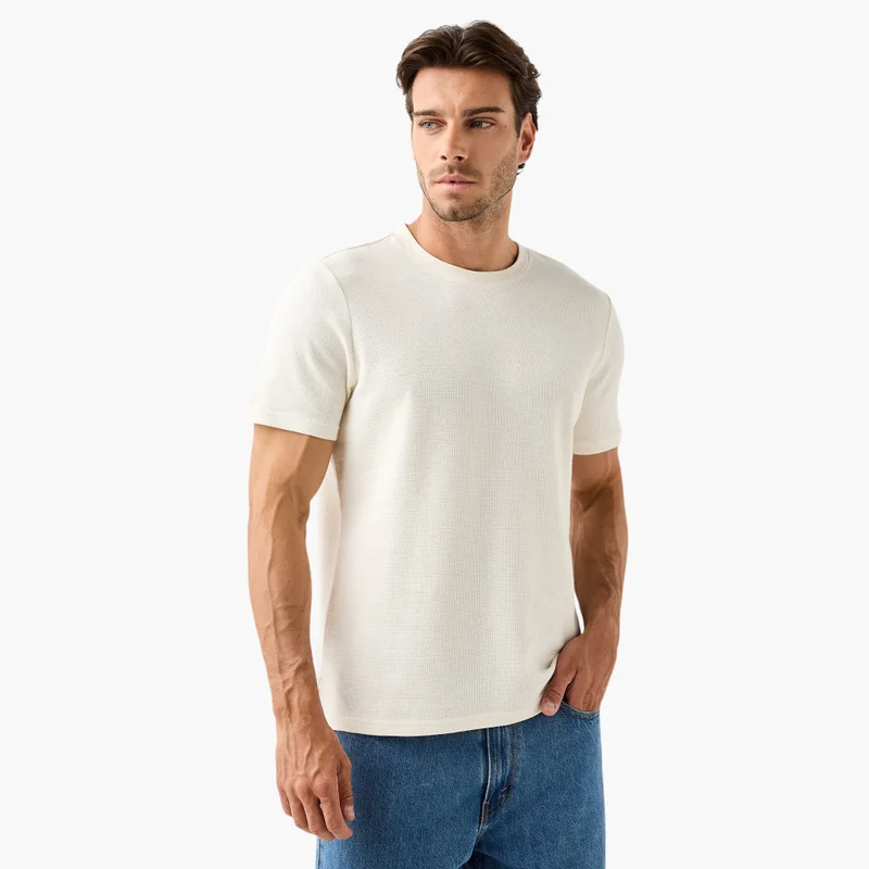 Splash FAV Textured Relaxed Fit T-shirt with Crew Neck