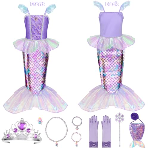 Meland Mermaid Dress - Little Mermaid Costume with Bag for Girls 3-10, Princess Dress Up Clothes for Birthday Gift, Halloween Costume for Toddler Kids 3,4,5,6,7,8,9,10 Years Old - Image 5