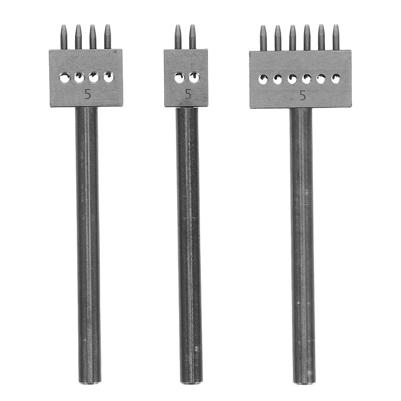 3pcs Steel Prong Hole Punch Set for Leatherworking, Round 2/4/6 Hole Chisel with 5mm Spacing, Craft Leatherworking Tool Kit for DIY Lacing and Stitching - Image 1