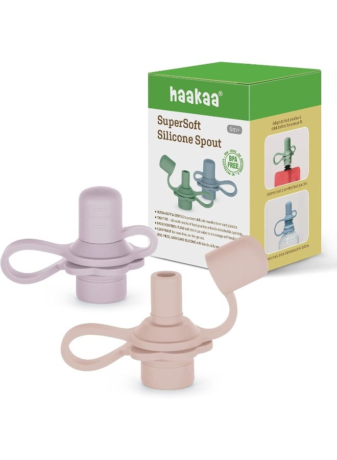 هاكا Multi-Functional Silicone Spout, Baby Pouch Topper, No Spill Bottle Top, 100% Food Grade Silicone, 2 Pack - Image 1