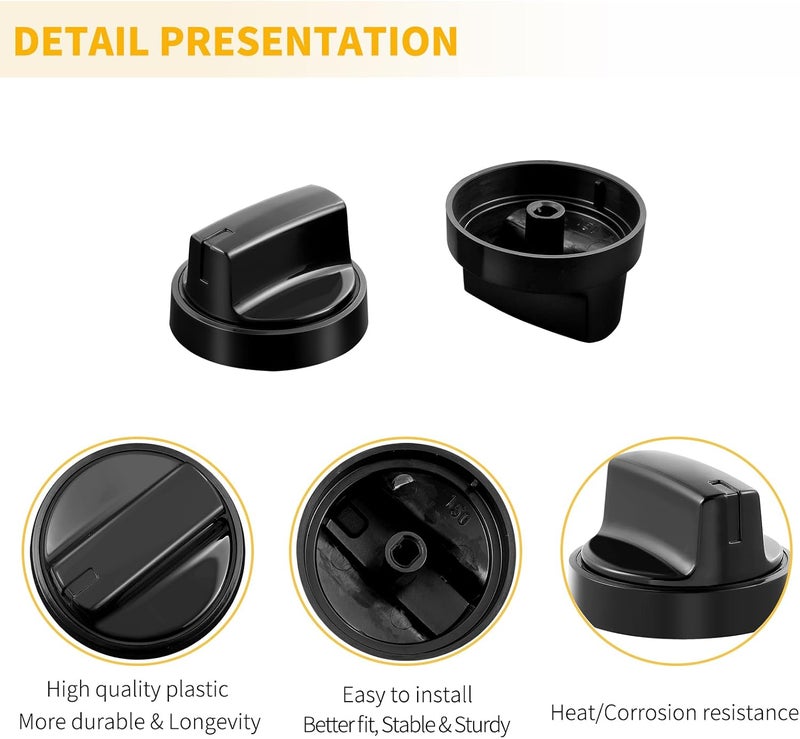 Allstare قطع غيار محسنة لمقابض المواقد من طراز WB03X24904، مخصصة لمواقد وأفران GE Adora الكهربائية، تشمل مقبض التحكم JB625RKSS وJB625DKBB من البلاستيك الأسود، عدد 4 قطع. - Image 3