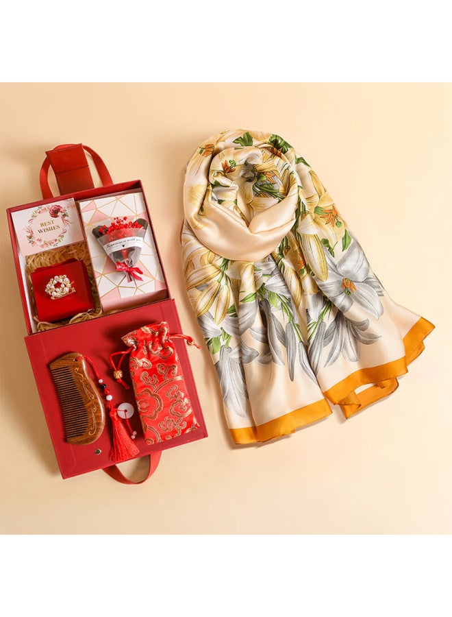 Hang Silk House Hangsi Mansion Silk Scarf Gift Box Set Group Purchase Souvenir Women Practical Mother's Day Gift For Elderly Birthday Gift Jade Comb Button - Image 1