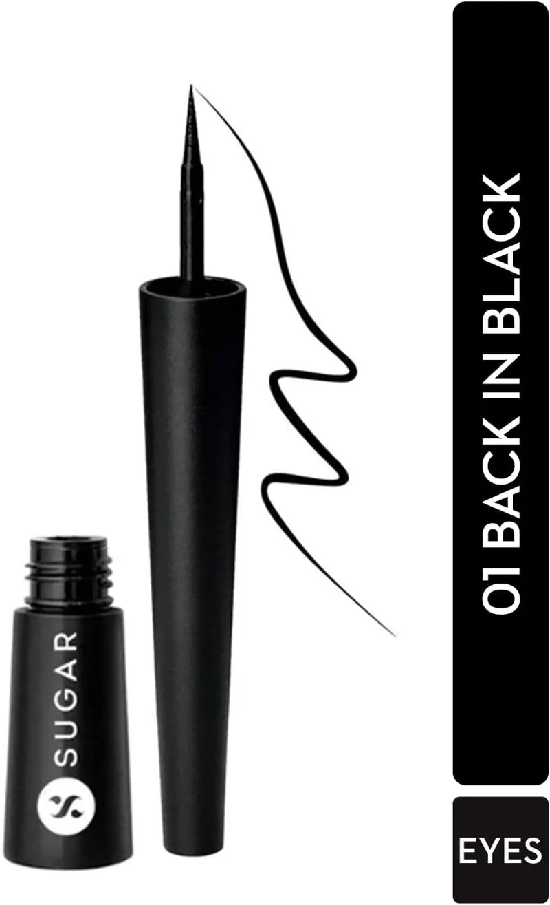 شوجر كوزماتيكس Gloss Boss 24Hr Glossy Eyeliner Gel With Brush | Smudeproof & Waterproof - 01 Back In Black (Black Eyeliner) | 3Ml