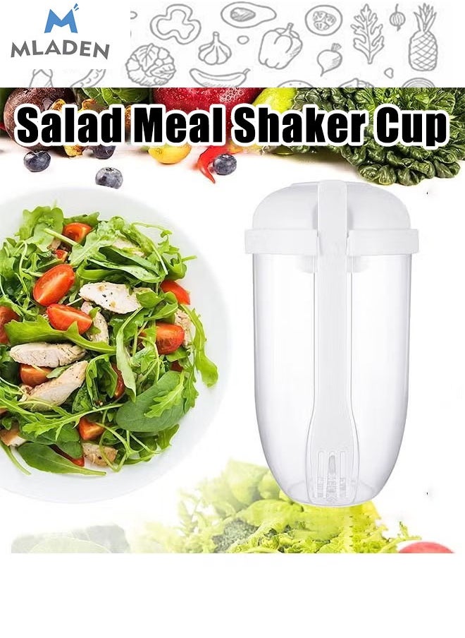 MLADEN 1L/35oz Portable Salad Cup Salad Meal Shaker Cup with Fork And Sauce Box Yogurt Cup Breakfast Cup Food Storage Bento Box School Lunch Box DIY Oatmeal Cereal Nut Yogurt Seal Container Set(White)  - Image 3